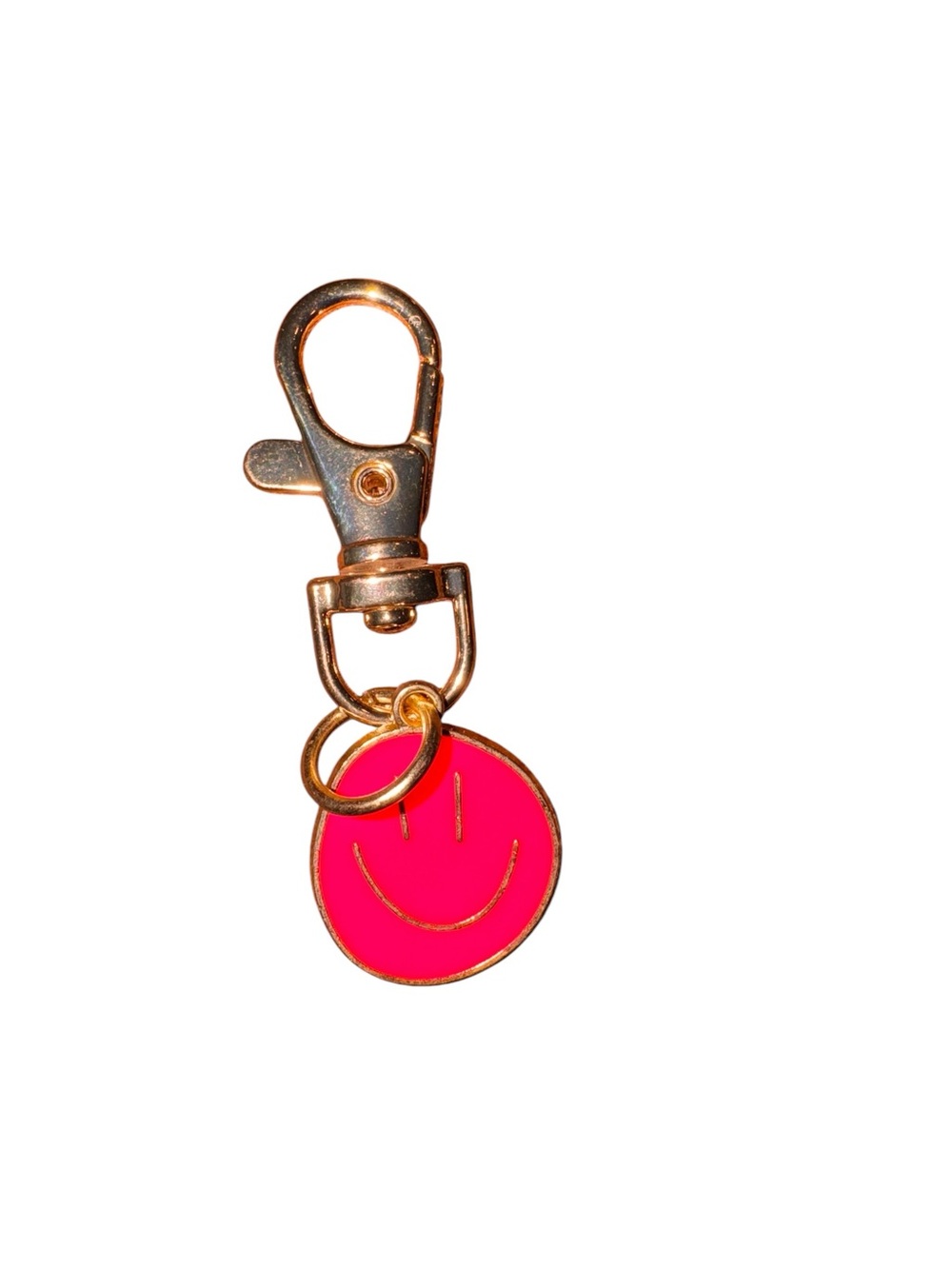Gold Clip Smiley Keychain with Hot Pink Enamel Charm